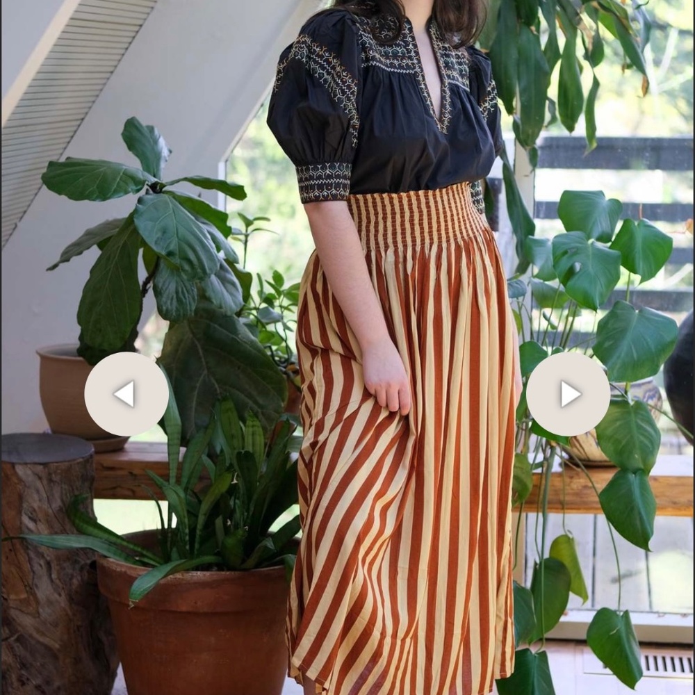 Natalie Martin Tan and Cream Striped Maxi Skirt